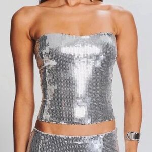 Retrofete Shimmering Silver Sequin Top
